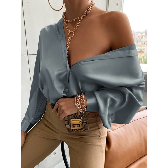 Bohogypsydreamer Tops - Satin long Sleeve Button Up Blouse